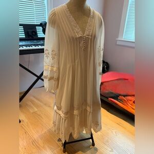 Kobi Halperin Blouse Dress, Relaxed Fit, Embroidered, Sz M, Lined, Off White